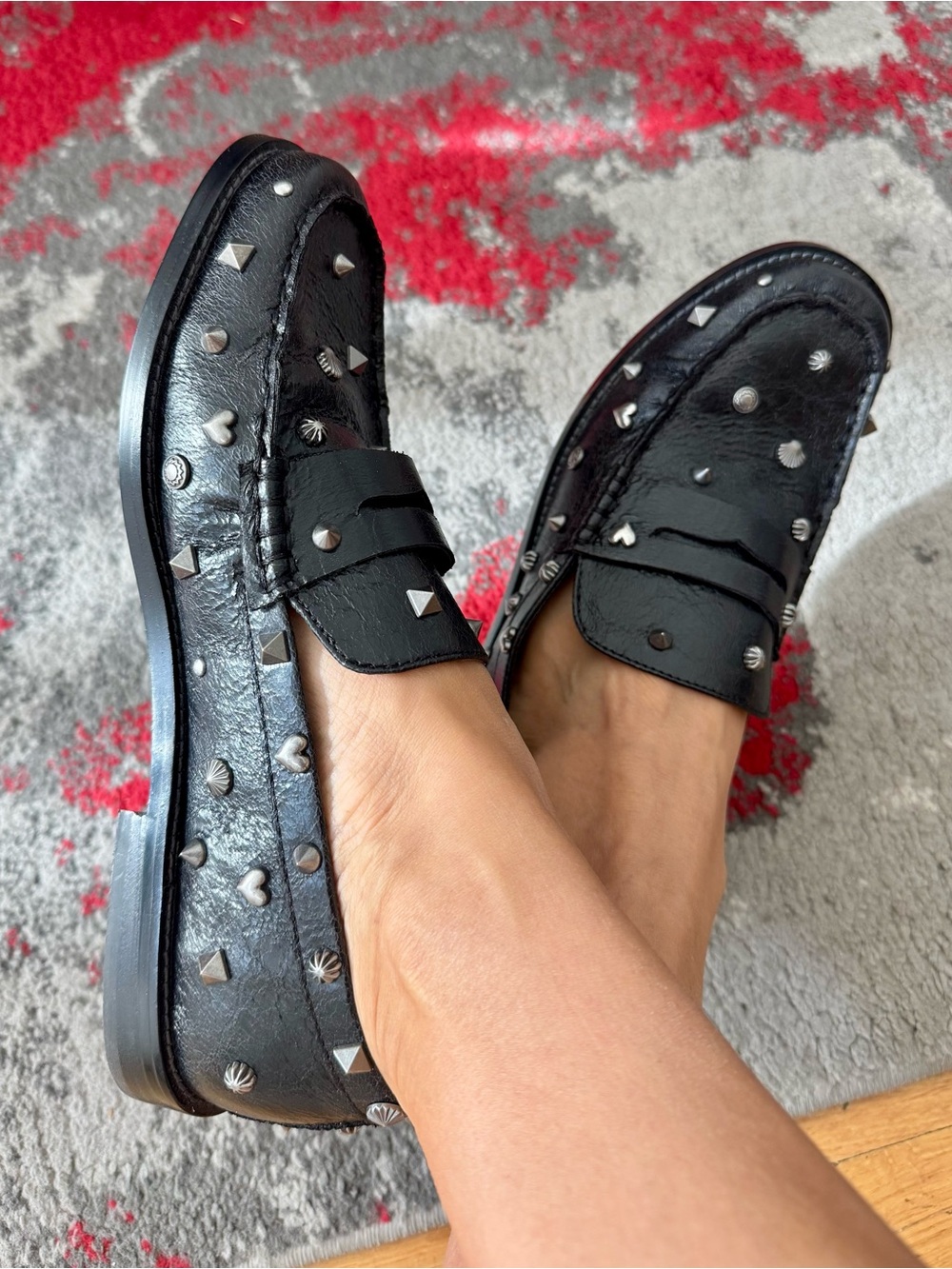 New Free People Suki Studded Black Loafers, Size 10